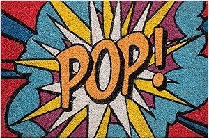 Baroni Home Zerbino da Esterno in Cocco Dipinto a mano con Base in PVC, Tappeto da Esterno Ultraresistente e Facile da Pulire, Pop Art Smash, 60x40 cm