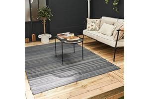 THE RUGS Rainbow Collection Outdoor Rug - Easy to Clean, Waterproof Plastic Outdoor Rugs for Garden, Patio, Balcony, Camping - Vibrant Plastic Straw Rug - Threads Anthracite, 120x160