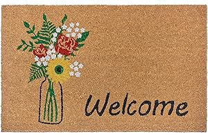 ‎HANSE HOME Hanse Home Kokos Fußmatte für Innen 45x75cm – Fussmatte Kokosmatte Schmutzfangmatte Blumen Welcome Design, rutschfest für Eingangsbereich & überdachten Außenbereich – Natur