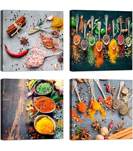 Quadro Tela 3 Pezzi Erbe Aromatiche - Decorazione Moderna Per Cucina, Pronto Da Appendere (80x55 Cm)