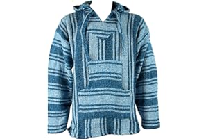 SIESTA Mexican Baja Jerga Hoodie Hippie Festival TOP Light Blue Sz M L XL XXL