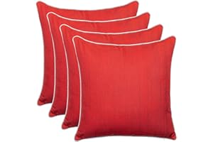 ‎BRANDSSELLER Brandsseller Kissen 4er-Set 45x45 cm Outdoor Garten Dekokissen mit Paspel - Leinenoptik Uni Schmutz- und Wasserabweisend mit Reißverschluss Rot