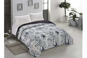 ‎AMELIAHOME AmeliaHome Narzuta 170x270 cm Dwustronna na Łóżko Biała Indigo Granatowa Szara Pikowana Łatwa w Pielęgnacji Liście Motyw Roślinny Bush