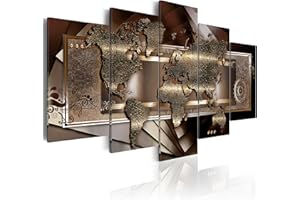 B&D XXL - Tableau décoratif Carte du monde 200x100 cm - Impression sur toile colorée - Décoration murale pour salon et chambre - Continents cartes métal ornements monde doré k-A-0013-b-o