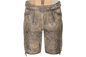 SCHÖNEBERGER TRACHTEN COUTURE Schöneberger Trachten - Pantalones cortos de piel para traje regional (piel, incluye cinturón), diseño vintage