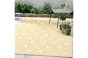FAB HABITAT FAB HAB Alfombra de Exterior - Impermeable Resistente a la Decoloración Sin Arrugas - Plástico Reciclado - Medallón Floral - Patio Porche Cubierta Balcón - Rio - Amarillo - 150 cm x 240 cm