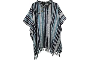 GURU SHOP Poncho Hippie Chic, Ethno Poncho, Andenponcho, Herren/Damen, Blau, Baumwolle, Size:One Size