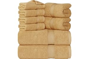 Utopia Towels 8-częściowy zestaw ręczników - 2 ręczniki kąpielowe, 2 ręczniki do rąk i 4 bawełniane ściereczki hotelowe, super miękkie i bardzo chłonne (Beżowy)