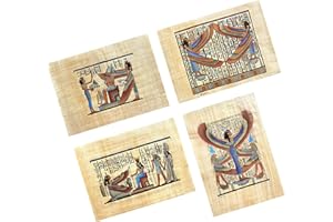 NileCart Ägyptische Papyrus-Bilder, original handbemalt, Papyrus-Papier, antikes Ägypten, Größe 22 x 26 cm, Sammlung von 4 Blättern, handgefertigt in Ägypten (22,9 x 33 cm, ISIS-Kollektion)