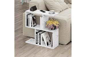 HOCUS PICUS Hocuspicus 2 Tier Storage End Side Table - Versatile C Table - 60x60x19.5cm - Shelves Organizer Office Living Room End Desk Stand Display (White Marble Effect)