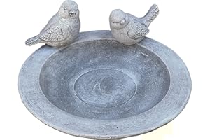 STONEANDSTYLE Stone and Style Abbeveratoio per uccelli, catino in pietra con 2 uccelli (da infilare), elemento decorativo da giardino, resistente al gelo, statuette in pietra fusa