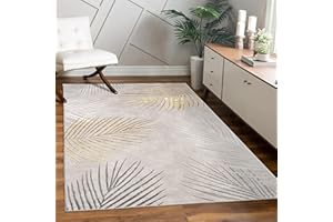 PACO HOME Tappeto Soggiorno Camera da letto moderno a pelo corto lucido motivo palma disegno floreale geometrico effetto alto-basso 3D, Dimensione:120x160 cm, Colore:Oro