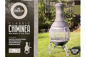 Alfresco Living Classic Chiminea Cast Iron Effect Patio Fireplace, Grey Patio Heater, Outside Fireplace, Fire Basket