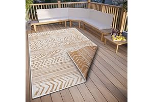 NORTHRUGS Biri In- & Outdoor Wendeteppich - Flachgewebe, Boho Design, ÖKO-TEX, Wetterfest & UV-beständig für Balkon, Terrasse, Garten - Ocker, 120x170cm