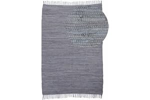 carpetfine Flickenteppich Kelim Chindi Uni Hellgrau 60x90 cm, handgewebt | Fleckerlteppich aus Baumwolle für Wohnzimmermit Fransen