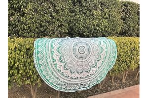 raajsee Green Round Beach Tapestry Hippie/Boho Beach Blanket Mandala/Indian Cotton Throw - Round Tablecloth/Home Decor/Indie Rug Yoga Mat Meditation Picnic Rugs 178 CM / 70 INCHE Circle