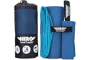 Hero Travel Supply Microfiber Towel for Travel, Camping, Backpacking, Beach, Gym – 24” x 48” (Includes Washcloth), Blue, 24 x 48