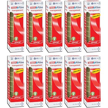Tesafilm Klebeband Standard 10m X 15mm – 10 Packungen = 100 Rollen, Transparent & Lösungsmittelfrei