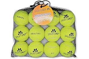 SPORTSPET Dog Tennis Balls - Extra Bouncy - Non-Toxic - Durable - Floats (Tennis Balls Standard (Pack of 12) (64mm)