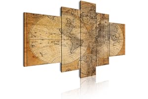 DekoArte 67 - Cuadros Modernos Impresión de Imagen Artística Digitalizada | Lienzo Decorativo Para Tu Salón o Dormitorio | Estilo Mapamundi Mapa del Mundo Antiguo | 5 Piezas 180x85cm XXL