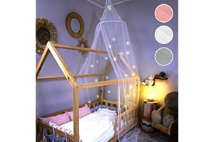‎LILIMAUS lilimaus Betthimmel - Baldachin Kinderzimmer mit Leuchtsternen - in Geschenkbox - Perfekt für Babybett, Kinderbett & Kuschelecke - Mädchen & Jungen - Moskitonetz Babybett Himmel Bettvorhang - weiß