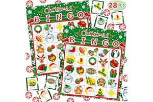 JOYIN 28 Players Christmas Bingo Cards (5x5) for Kids Xmas Party Supplies Goodies Games, Kids School Classroom Goody Gift Filler Stuffers, Indoor Family Activities