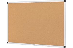 Amazon Basics Aluminum Frame Cork Notice Rectangular Board, 90cm x 60cm, Silver