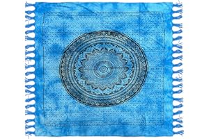 HOME ZEN HOUSEHOLD LINEN Telo Copritutto Arredo copriletto telo picnic multiuso matrimoniale 210x240 cm, BATIK 100% cotone indiano, stile indiano etnico, copridivano con stampa etnica piazzata. (BLU, CERCHIO)