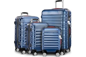 Monzana® 4 Piece Travel Suitcase Set with Organiser, Scale & Strap | Lightweight ABS Hard Shell Luggage | 4 Spinner Twin Wheels | Scratch Resistant Lockable Cabin Trolley Cases | S-M-L-XL | Blue