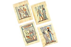 NileCart Ägyptische Papyrus-Bilder, handbemalt, aus Papyrus-Papier, antikes Ägypten, 32 x 42 cm, 4 Blatt, handgefertigt in Ägypten (33 x 43,2 cm, ägyptische Götter und Göttinnen Kollektion)