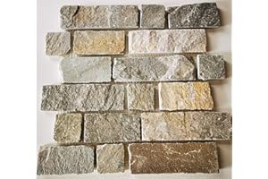 CONWIRE Piastrelle a mosaico in ardesia naturale, beige chiaro, per pavimenti, pareti, bagno, doccia, cucina, specchio, rivestimento, vasca da bagno, tappetino a mosaico | 10 tappetini per mosaico