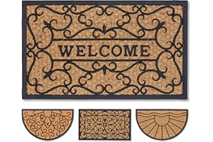 Astra paillasson antidérapant extérieur résistant aux intempéries - Tapis d'entrée Coco Deluxe en Caoutchouc et Fibres de Coco antibactérien - Tapis de propreté 45x75 cm Relief Welcome