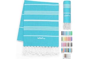LeStoff Ręcznik hammam premium – 100% bawełna organiczna – wstępnie wyprany, trwały, chłonny i szybkoschnący – plaża, kąpiel, prysznic, joga, spa i ręcznik podróżny (95 x 180 cm, aqua)