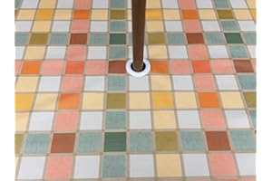 THE TABLECLOTH COMPANY 55" DIAMETER ROUND PVC/VINYL GARDEN TABLECLOTH - CANDY CHECK WITH PARASOL HOLE