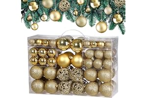 DEUBA Lot de 100 Boules de Noël en Plastique Robuste Décoration de Noël intérieur extérieur Décoration pour Sapin Or