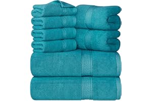 Utopia Towels, Set Di Asciugamani Da 8 pezzi, 2 Asciugamani Da Bagno, 2 Asciugamani a Mano e 4 Panni Da Lavare, Altamente Assorbente Per Bagno, Palestra, Hotel e Spa (Turchese)
