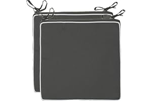 Brandsseller Lot de 2 Coussins de Chaise 40x40x4 cm - Galette de Chaise Hydrofuge et Anti-salissure avec Liens et Passepoil – pour l’intérieur et l’extérieur – Cuisine, Terrasse, Jardin – Anthracite