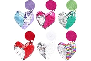 FT-SHOP Mini Borsa con Paillettes 6 Pezzi Portamonete per Bambina Piccola a Forma di Cuore Portafoglio con Cinturino per Regalo Festa Compleanno