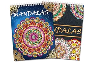 Elfew 2 Piezas Libro Mandalas Colorear Adultos, Mandalas Para Adultos, 80+ Diseños Relajantes de Mandala, Espiral Tamaño A4, Libros Para Colorear Alivia el Estrés y Relaja
