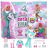 Barbie Cutie Reveal Calendario de Adviento Muñeca con accesorios de moda sorpresa de juguete y disfraz de ciervo, +3 años (Ma