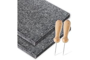 HOECMRHP Prickeln Prickelset (2 Prickelfilz, 2 Nadel, 2 Vorlagen) - Filzunterlage (20x15cm, 9 mm stark) und Prickelnadel für kleine Hände mit Holzgriff 7,8 cm, Prickel-Unterlage Set für Kinder & Erwachsene