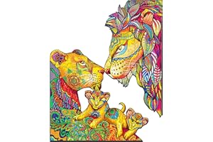 CHARMIBLE Wooden Puzzles for Adults, Lion Family Wooden Jigsaw Puzzles for Adults, Unique Animal Shape Puzzle Gifts, Wooden Puzzles for Family Game and Home Decor (32x40cm, 300pcs)