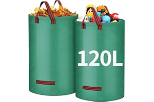 Aodaer 2 Packs Garden Waste Bags Heavy Duty Garden Bags with Handles Reusable Waste Jumbo Gardening Sacks for Plant Waste Grass Leaves, 120L