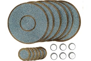 Penguin Home® Set di 18 tovagliette in vetro, sottobicchieri e portatovaglioli, color acqua e oro antico, rotonde, realizzate a mano da abili artigiani indiani, diametro 32 cm