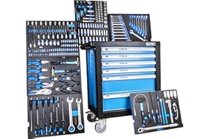 ‎DETEC. DeTec. Werkstattwagen bestückt Werkzeugwagen 6 von 6 Schubladen gefüllt mit Werkzeug Carbon Einleger Blau