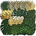 90 Pieces 11 Kinds Fake Leaves Monstera LeavesArtificial Palm Leaves Tropical Party Decorations Jungle Safari Leaves With Faux Stem For Hawaiian Luau Party Jungle Beach Table Leave Decorations