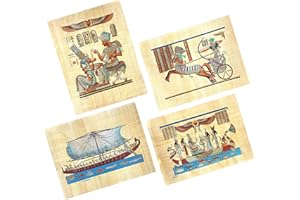 NileCart Sammlung von 4 Bögen Ägyptischen Papyrusgemälden, original handbemaltes Papyrus-Papier, altägyptische Größe, handgefertigt in Ägypten. (Lebensszenen 2 Kollektion).