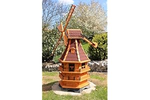 HOLZDEKOLADEN XXL Windmühlen mit Windschwert und Solar Typ 21.1 (Rot)