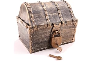 Sincere Party Grande scatola portatile in plastica color bronzo, forziere del tesoro dei pirati, scatola regalo per insegnanti, con 2 serrature e 4 chiavi, dimensioni 16 x 12 x 13,3 cm