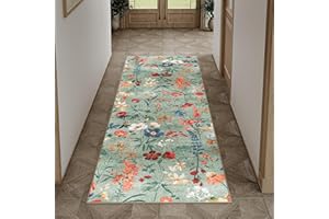 HUGEAR Alfombra Larga Pasillo Verde Antideslizante Lavables en Lavadora Carpete Cocina Comedor Habitacion Tapetes Moderno Flor Pelo Corto Tapete 60x180cm